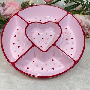 Valentine Pink Red Heart Divided Melamine Appetizer Snack Large Serving Platter